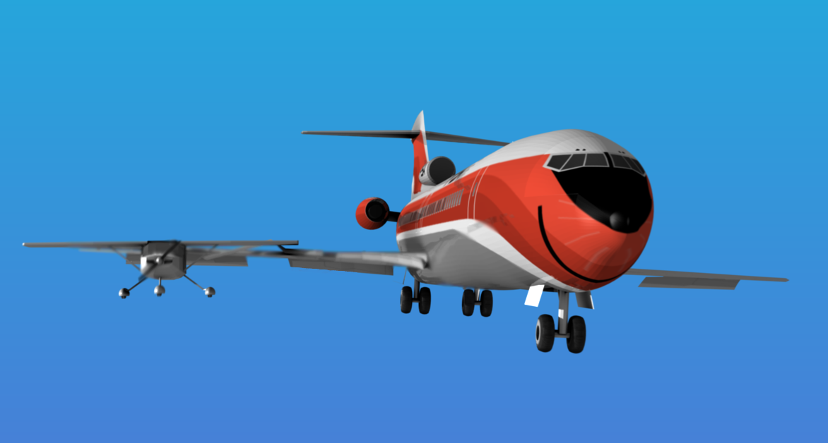 Artist rendering of PSA 182 collision (from Wikipedia). Langley Flying School.